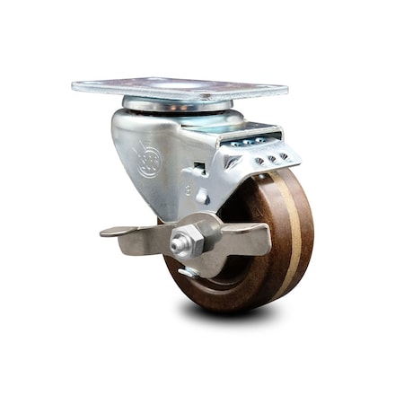 Service Caster 3 Inch High Temp Phenolic Wheel Swivel Top Plate Caster with Brake SCC SCC-20S314-PHSHT-TLB-TP3